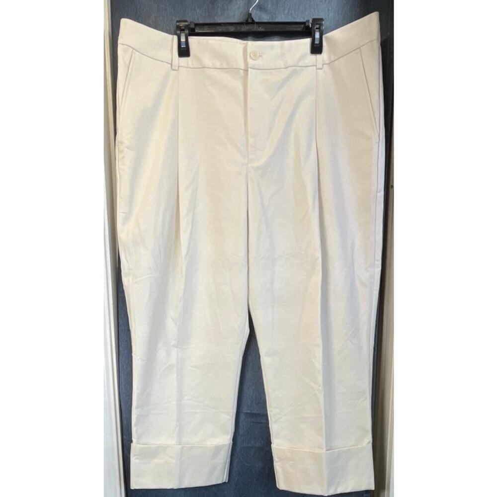 Lauren Ralph L Womens 18W Black Label Cream Crop Pockets Pant Business Casual